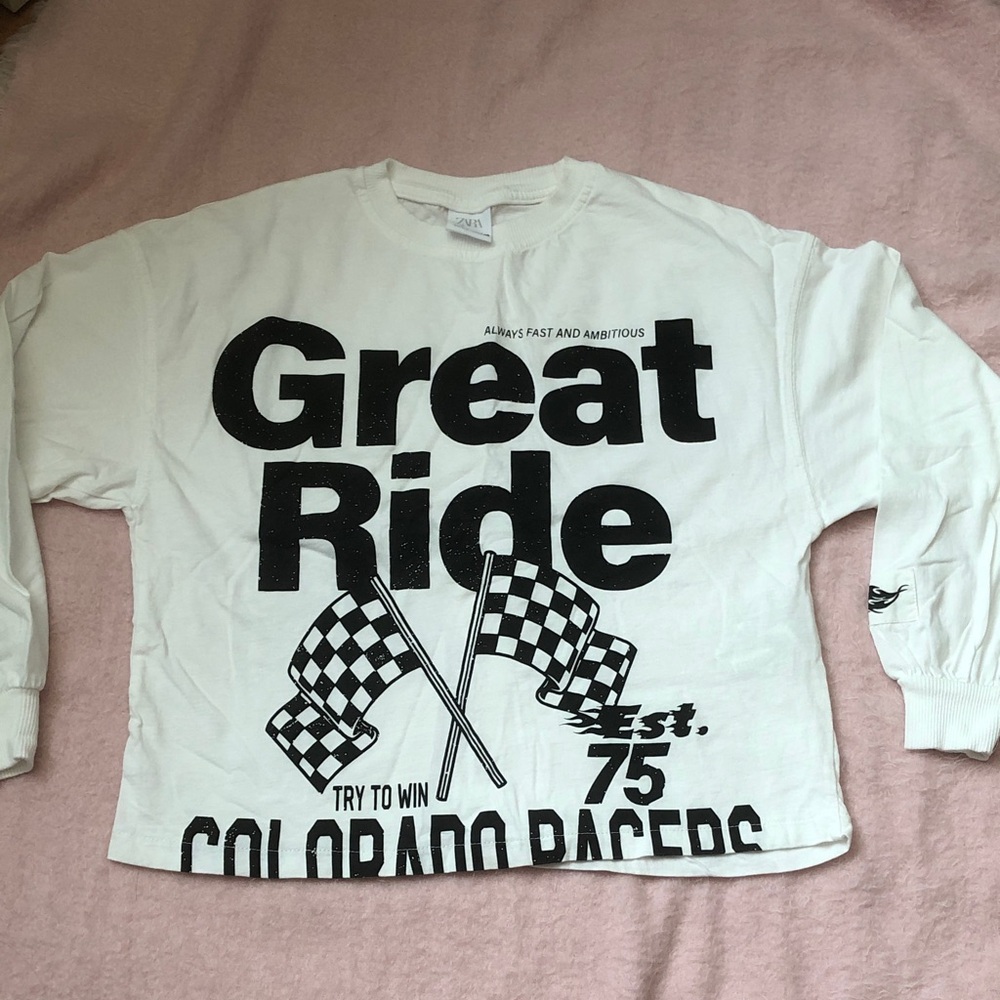 Zara White Kids Long-Sleeve 'Great Ride' Graphic T shirt 10Y kt3